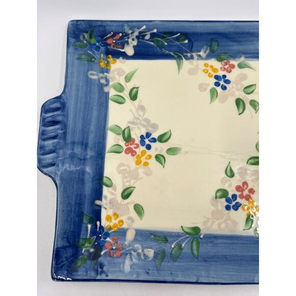 Poterie Provence Hand-Painted Ceramic Serving Platter Floral‎ Blue Border - Picture 4 of 8